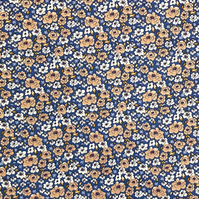 Printed Cotton KALMIA Dark Blue / Chamois
